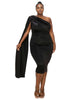 Spade One Shoulder Cape Dress - thumbnail
