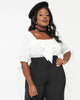 Unique Vintage 1950s White Bow Fitted Top - thumbnail