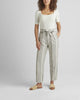 Belted Pleat High Rise Tapered Leg Pant In Linen Stripe - thumbnail