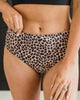 Bask In The Sun Mid-Rise Swim Bottoms In Taupe & Black Leopard - thumbnail