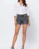 Cactus Embroidered High Waist Cut Off Short In Grey - thumbnail