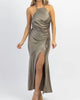 Biltmore Satin Shirring Dress In Sage - thumbnail