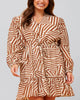 Sylvana Dress Long Puffy Sleeve Geo Print - thumbnail