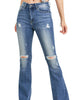 Flare Distressed Knee High Rise Jean In Medium Wash - thumbnail