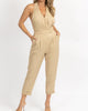 Halterneck Open Back Jumpsuit In Golden Beige - thumbnail