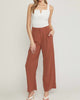 High Waisted Full Leg Pants With Pockets In Brown - thumbnail