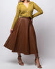 Paige Pleated Leather Midi Skirt In Dark Brown - thumbnail