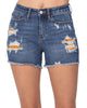Printed Pocket Lining High Rise Cut Off Short In Blue - thumbnail