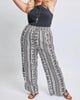 Plus Linen Elastic Waist Pant With Slit Hem In Tribal Stripe - thumbnail