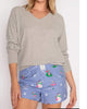 Ski Birds Cotton Flannel Pj Short In Periwinkle - thumbnail