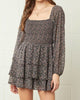 Square Neck Long Sleeve Romper In Black/Floral Print - thumbnail