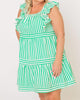 Striped Ruffle Sleeve Tiered Mini Dress In Green - thumbnail