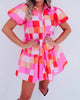 The Dizzy Lizzy Bright Checkerboard Mini Dress In Pink Multi - thumbnail