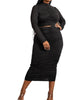 Two Piece Long Sleeve Ruched Top And Skirt Set In Black - thumbnail