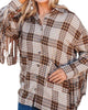 Woodland Escape Long Sleeve Flannel Top in Brown Plaid & Fringe - thumbnail