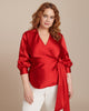 Exclusive Satin Tie Front Wrap Top - thumbnail