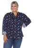 Pleated Long Sleeve Leaf Print Blouse - thumbnail