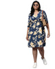 Floral Design Stylish Casual Dress- Royal Blue - thumbnail
