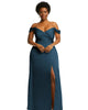 Off-the-Shoulder Flounce Sleeve Empire Waist Gown with Front Slit - thumbnail