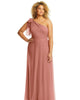 Draped One-Shoulder Maxi Dress with Scarf Bow - thumbnail