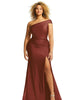 One-Shoulder Bias-Cuff Stretch Satin Mermaid Dress with Slight Train - thumbnail
