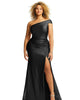 One-Shoulder Bias-Cuff Stretch Satin Mermaid Dress with Slight Train - thumbnail