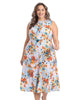 Watercolor floral pleated keyhole neck fit and flare midi dress - thumbnail