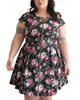 Rosaline Dress Fit & Flare Zip Front Floral Black - thumbnail