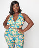 Smak Parlour Plus Size Blue Paisley Floral Mod Print Crop Top - thumbnail