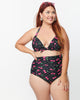 Unique Vintage Plus Size Black & Hot Pink Cherry Pin Dot Monroe Swim Top - thumbnail