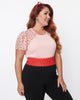 Unique Vintage Plus Size Pink & Red Hearts Mesh Sleeve Top - thumbnail