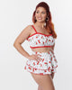 Unique Vintage Plus Size White & Cherry Pin Dot Ruffle Swim Bottom - thumbnail