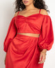 Sweetheart Neckline Cropped Satin Blouse - thumbnail