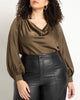 Collared Cowl Neck Satin Blouse - thumbnail