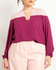 Colorblocked V Neck Top - thumbnail