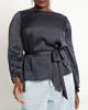 Flare Sleeve Boat Neck Satin Blouse - thumbnail