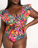 Ruffle Shoulder Swimsuit with Belt - thumbnail