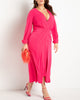 Twist Detail Knot Dress- Hot Pink - thumbnail