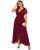 Short Sleeve Ruffled V-Neck A-Line Lace Evening Dress - thumbnail