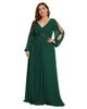 Chiffon V-Neckline Long Sleeve Formal Evening Dress - thumbnail