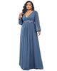 Chiffon V-Neckline Long Sleeve Formal Evening Dress - thumbnail