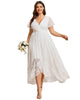 Short Sleeve Ruffled V-Neck A-Line Lace Evening Dress - thumbnail