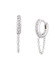 10mm Diamond And 14K White Gold Huggies With Chain Gold - thumbnail