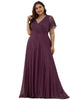 Short Sleeve V-Neck Ribbon Waist A-Line Evening Dress - thumbnail