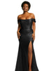 Off-the-Shoulder Corset Stretch Satin Mermaid Dress with Slight Train - thumbnail
