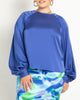 Poet Sleeve Blouse With Tie Back- Cobalt - thumbnail