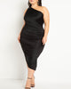 Ruched One Shoulder Dress- Black - thumbnail