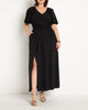 Knit Maxi Dress With Slit- Black Onyx - thumbnail