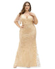 Shiny V Neck Leaf-Sequined Bodycon Formal Evening Dresses - thumbnail