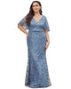 Shiny V Neck Leaf-Sequined Bodycon Formal Evening Dresses - thumbnail
